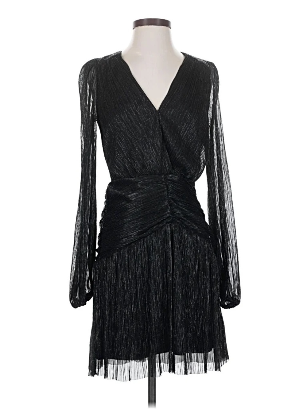 Banana Republic Black Sheer Long-Sleeve Ruched Waist Dress